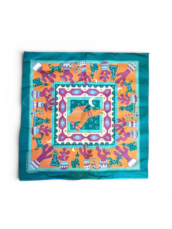 Springs Other - Vintage 80s Springs Southwestern Coyote Cactus Bandana Teal USA RN16463 21x21